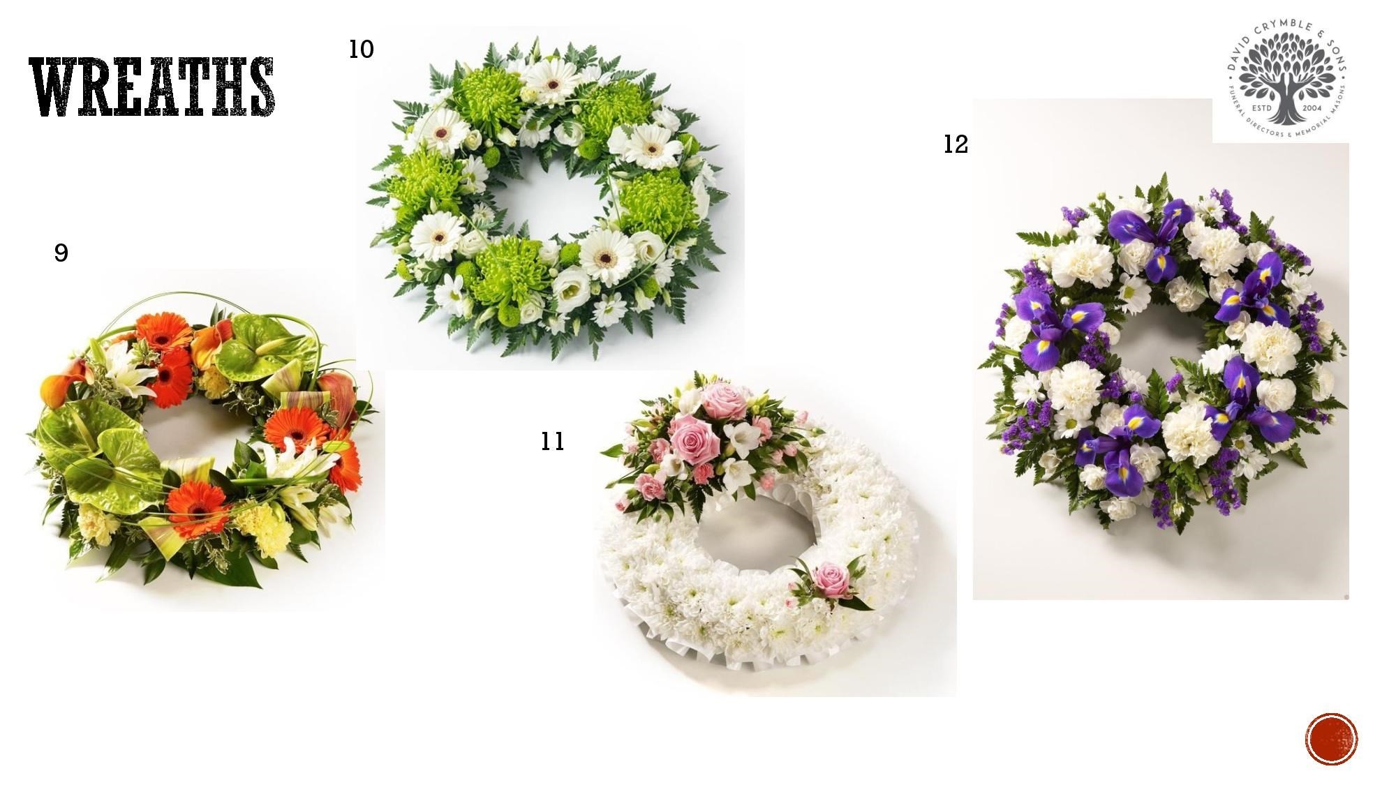 Wreath tributes, designs 9 to 12