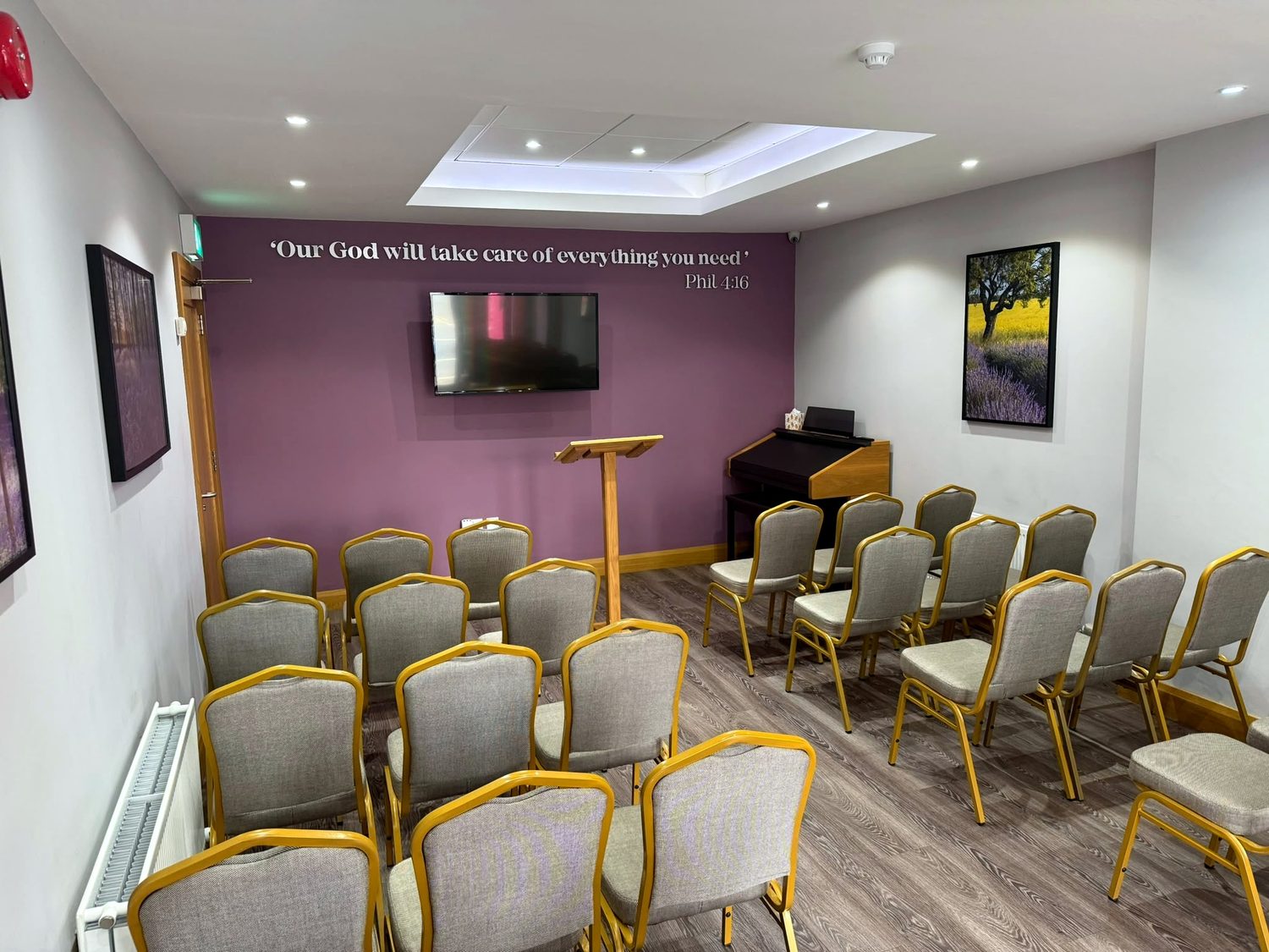 Our private service chapel, with comfortable seating and a screen for tributes.