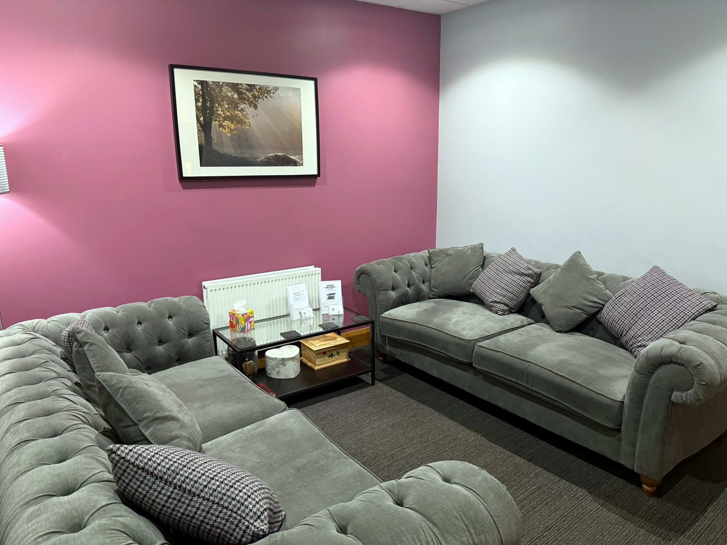 A comfortable family lounge with soft seating.